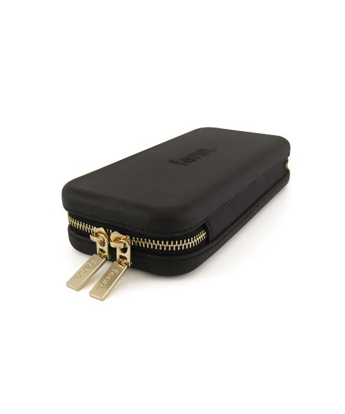 Black Wallet made from vinyl with a canvas interior, and has space for 8 cards