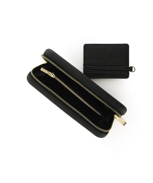 Black Wallet made from vinyl with a canvas interior, and has space for 8 cards