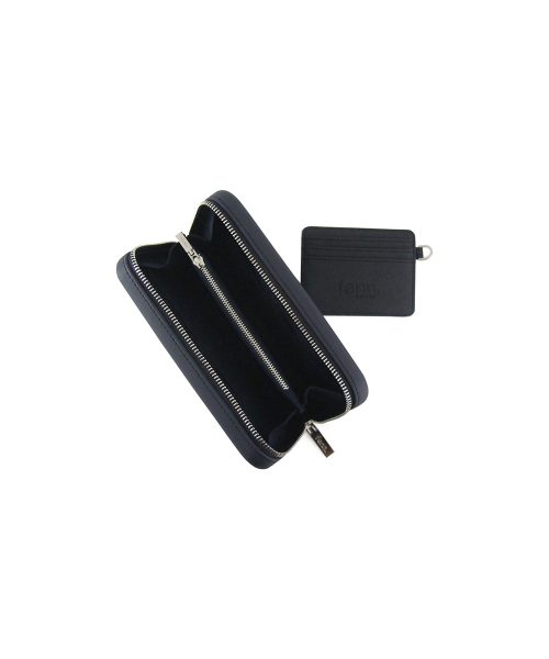 Navy Wallet made from vinyl with a canvas interior, and has space for 8 cards