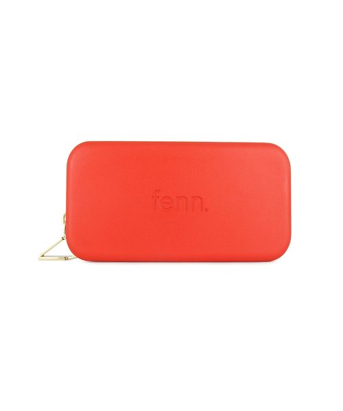 Tangerine Red Wallet made from vinyl with a canvas interior, and has space for 8 cards
