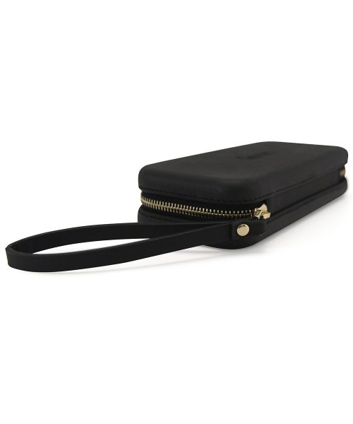 Black Wallet made from vinyl with a canvas interior, and has space for 8 cards