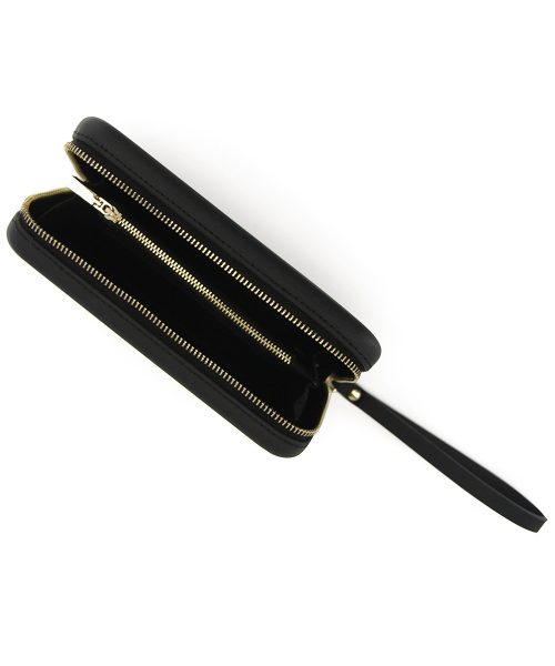 Black Wallet made from vinyl with a canvas interior, and has space for 8 cards