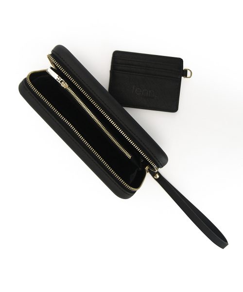 Black Wallet made from vinyl with a canvas interior, and has space for 8 cards