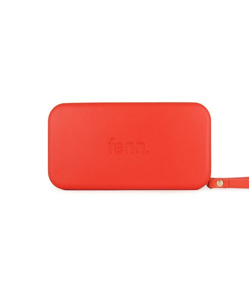 Tangerine Red Wallet made from vinyl with a canvas interior, and has space for 8 cards