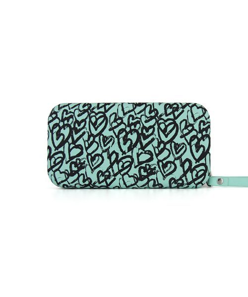 Turquoise Heart Wallet made from vinyl and has lined interior with canvas having space for 8 cards