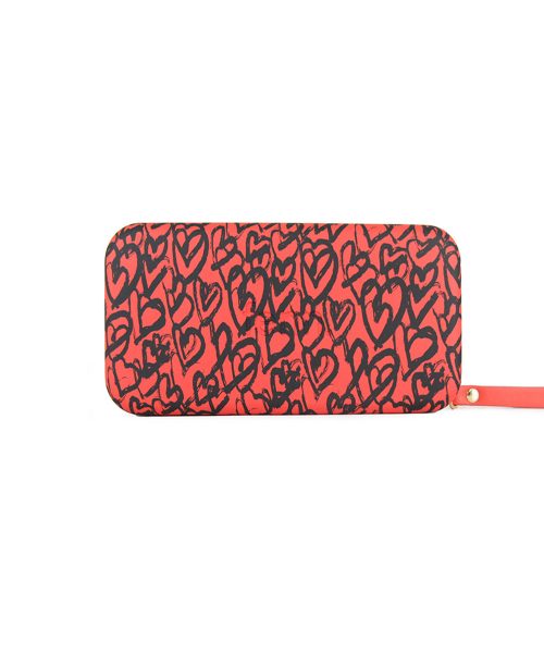 Tangerine Heart Wallet made from vinyl with a canvas interior, and has space for 8 cards