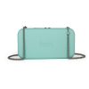 Turquoise Wallet made from vinyl with a canvas interior, and has space for 8 cards
