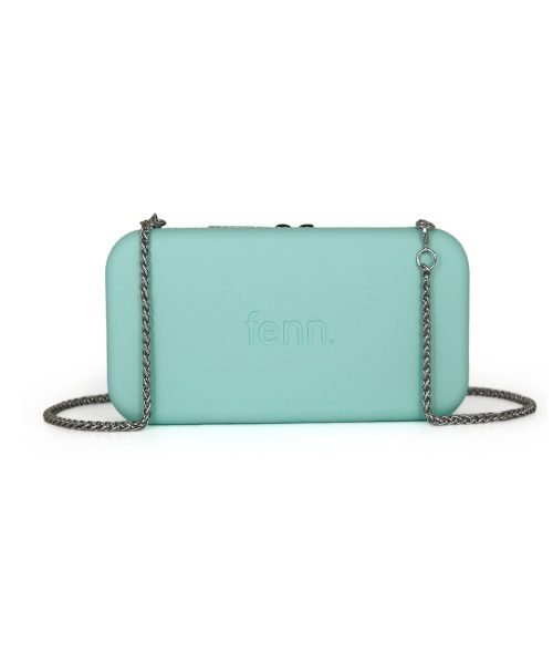 Turquoise Wallet made from vinyl with a canvas interior, and has space for 8 cards