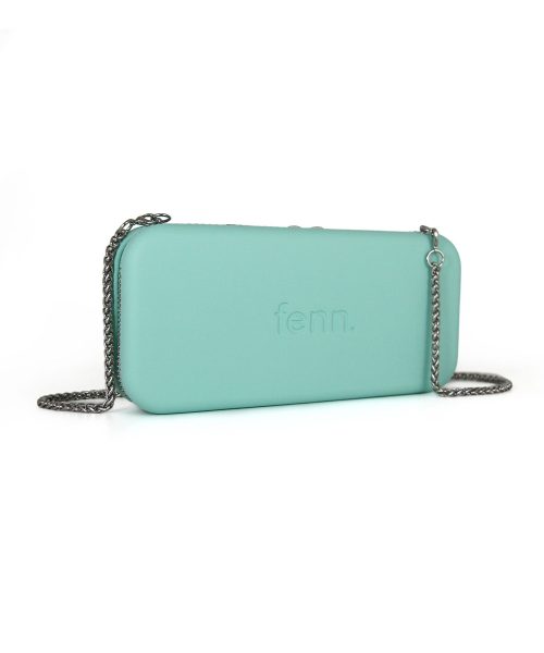 Turquoise Wallet made from vinyl with a canvas interior, and has space for 8 cards