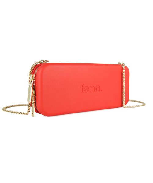 Tangerine Red Wallet made from vinyl with a canvas interior, and has space for 8 cards