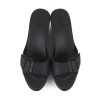 Elegant Black Wedge sandals with a single strap, adjustable buckle and breathable insoles