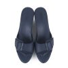 Elegant Navy Wedge sandals with a single strap, adjustable buckle and breathable insoles