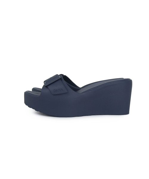 Elegant Navy Wedge sandals with a single strap, adjustable buckle and breathable insoles