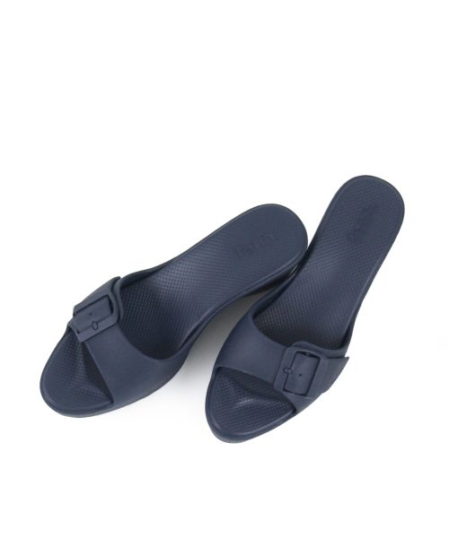 Elegant Navy Wedge sandals with a single strap, adjustable buckle and breathable insoles