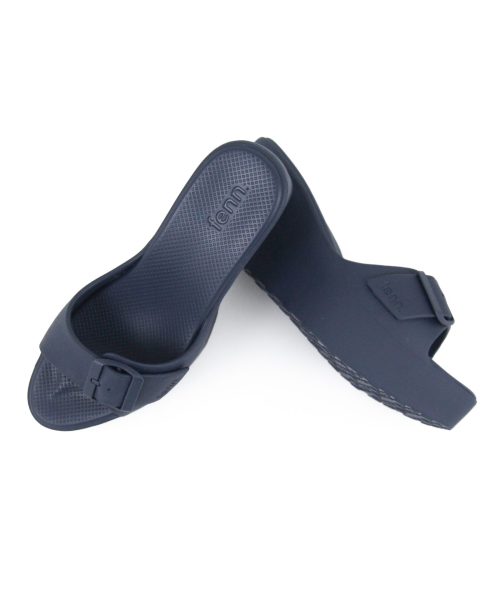 Elegant Navy Wedge sandals with a single strap, adjustable buckle and breathable insoles