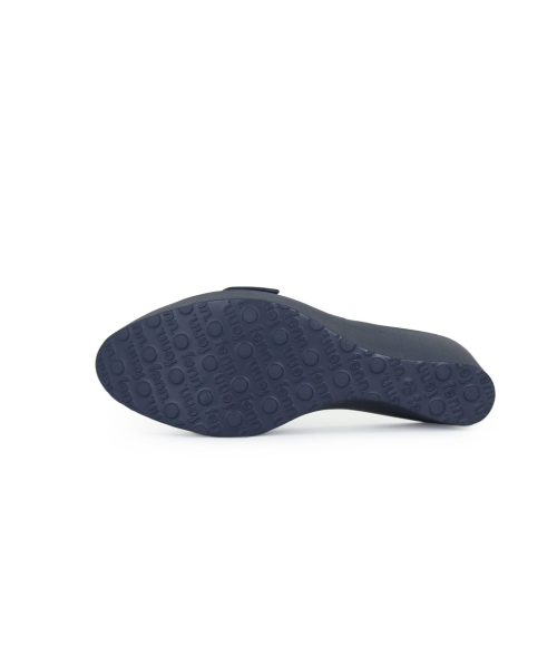 Elegant Navy Wedge sandals with a single strap, adjustable buckle and breathable insoles