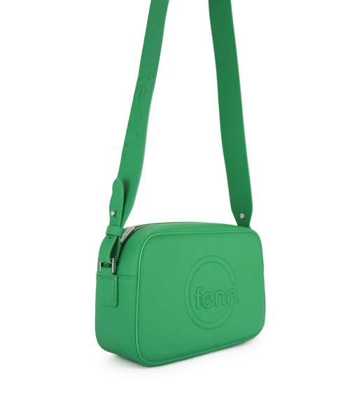 Green Sling Bag with an outside zip and inside pouch, it's water resistant and has an adjustable strap