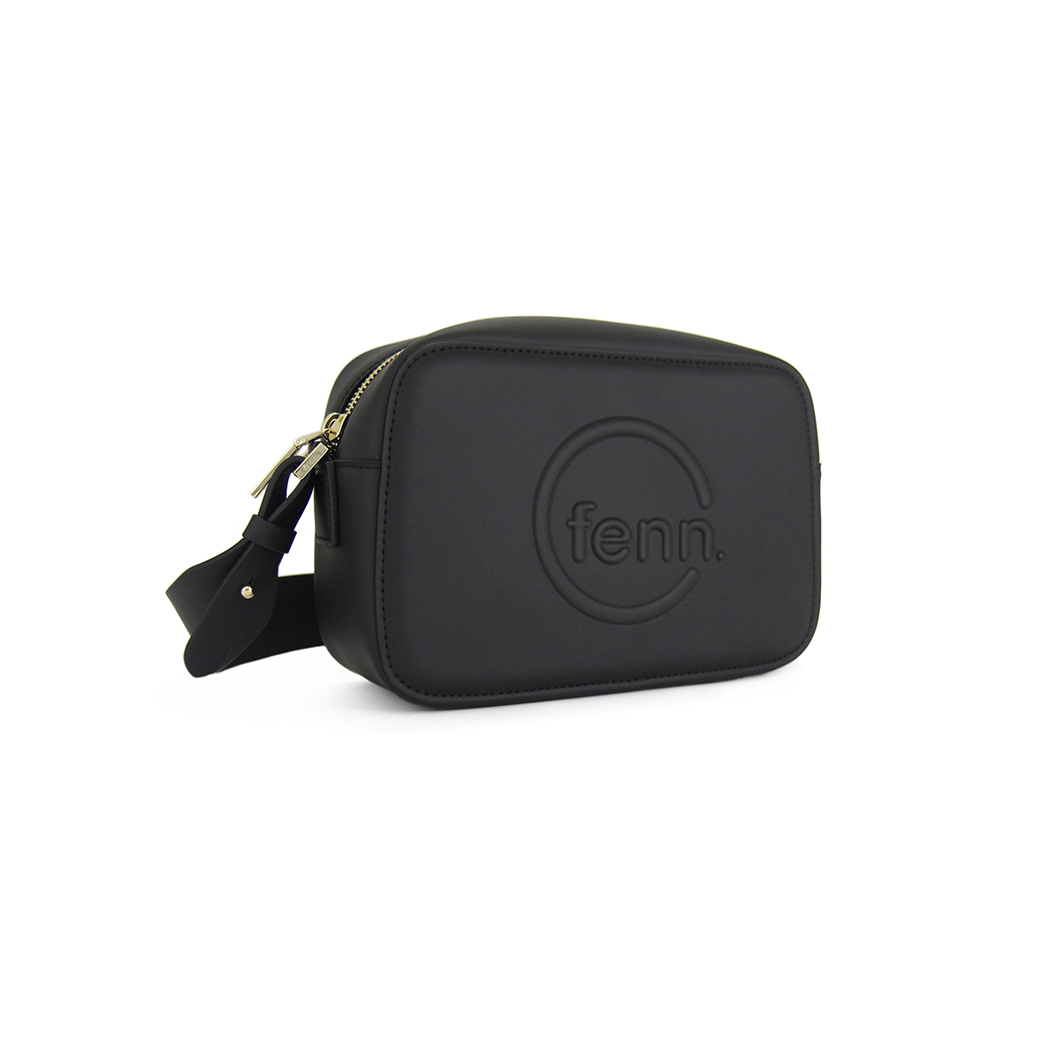 018-005-gold-2 Black Sling Bag with an outside zip and inside pouch, it's water resistant and has an adjustable strap