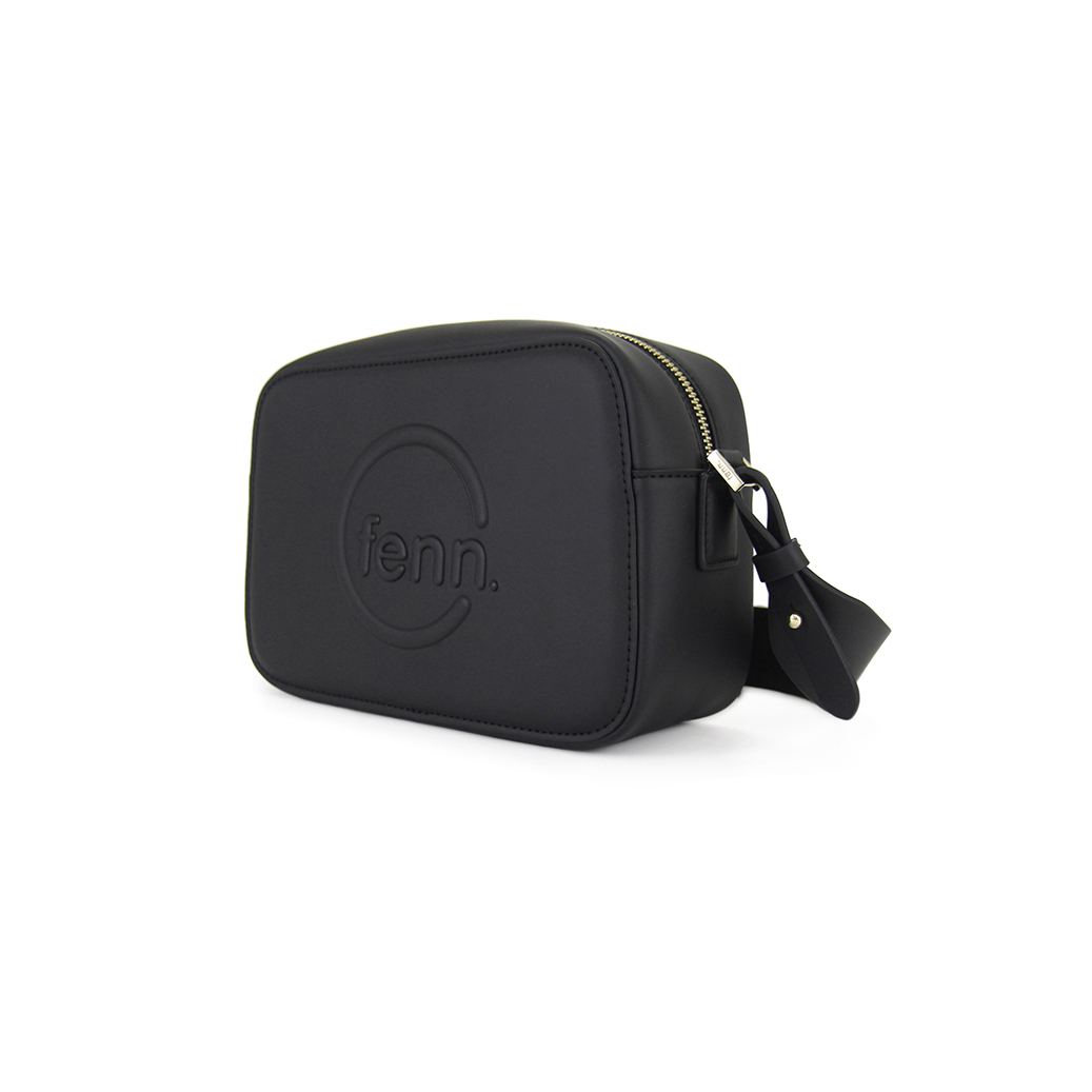 018-005-gold-5 Black Sling Bag with an outside zip and inside pouch, it's water resistant and has an adjustable strap