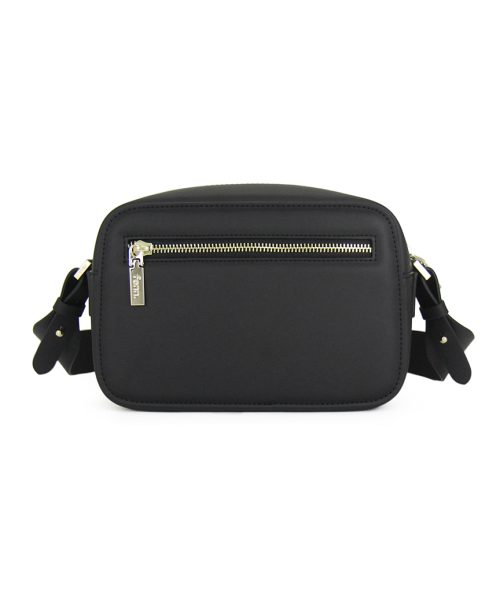 Black Sling Bag with an outside zip and inside pouch, it's water resistant and has an adjustable strap