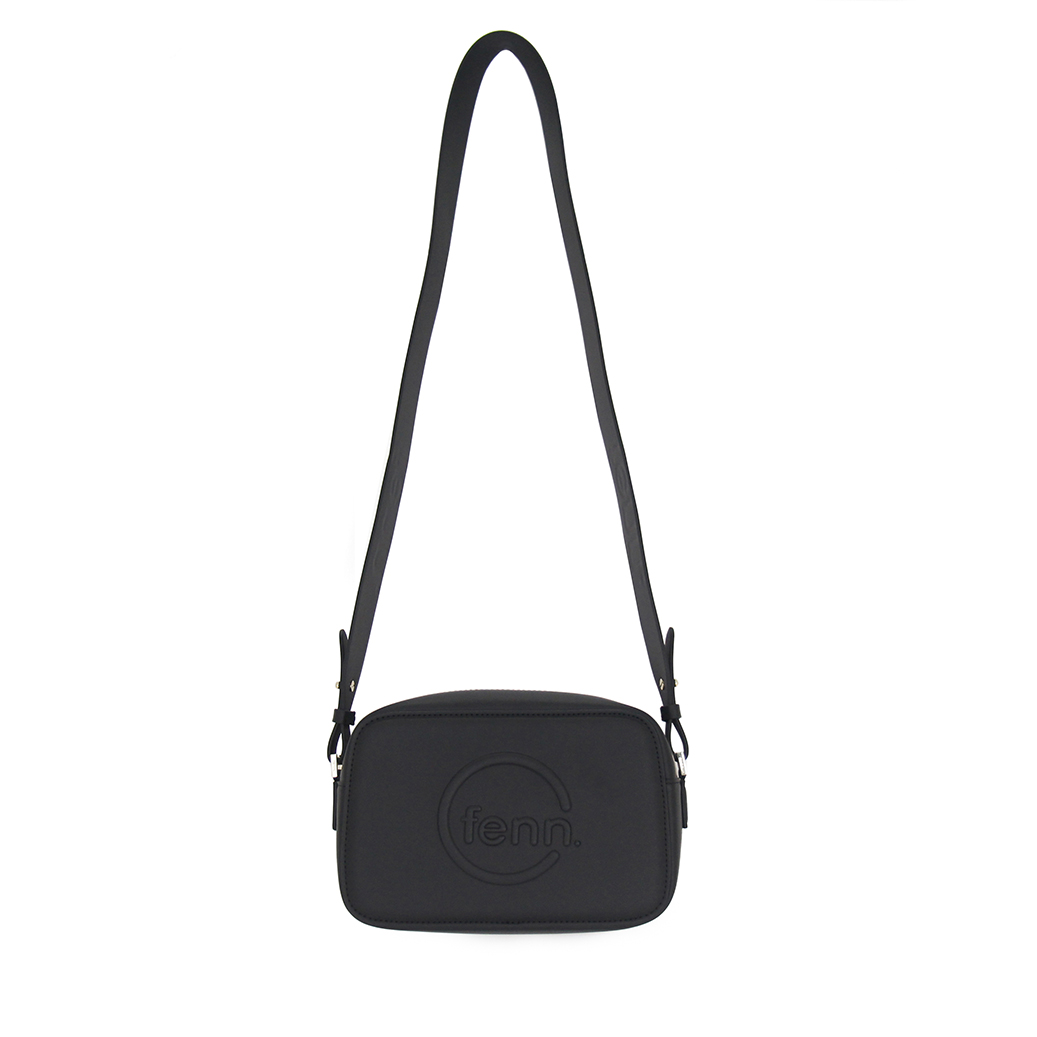 018-005-gold-8 Black Sling Bag with an outside zip and inside pouch, it's water resistant and has an adjustable strap