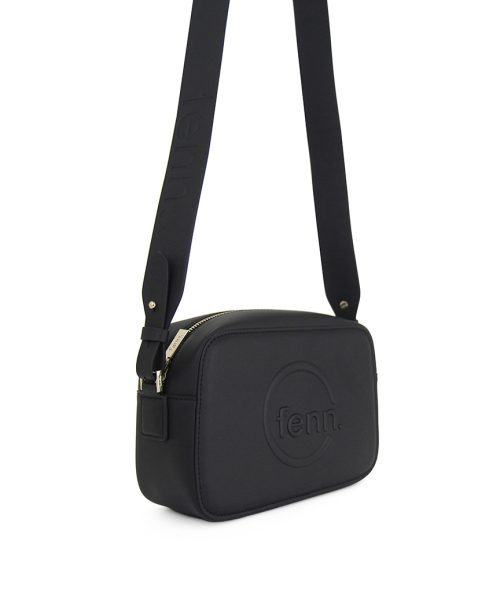 Black Sling Bag with an outside zip and inside pouch, it's water resistant and has an adjustable strap
