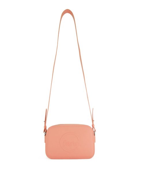 Salmon Sling Bag with an outside zip and inside pouch, it's water resistant and has an adjustable strap
