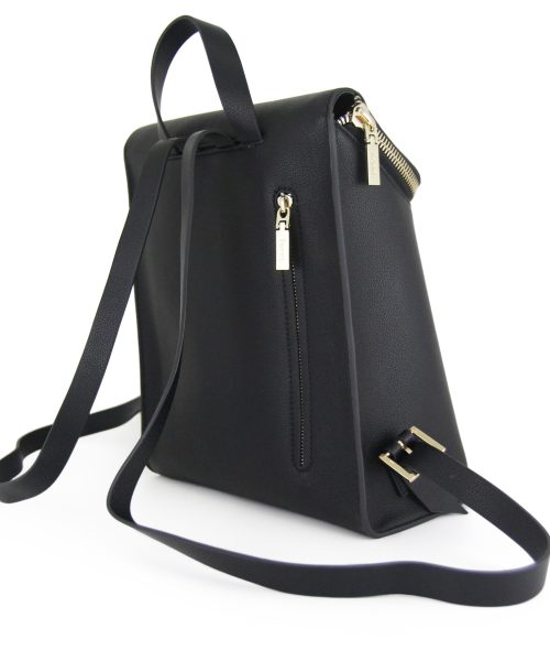 Black Backpack with an inside sleeve, soft vegan leather and adjustable straps