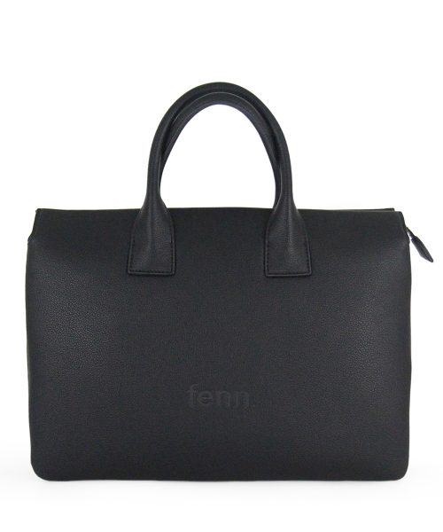 Black Laptop Bag with 3 compartments, soft vegan leather and adjustable straps