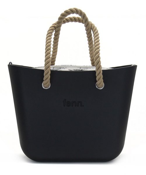 This Black Tote Bag features a stunning vinyl exterior that exudes sophistication while the handles and inners are interchangeable