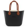 This Black Tote Bag features a stunning vinyl exterior that exudes sophistication while the handles and inners are interchangeable