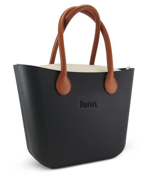 This Black Tote Bag features a stunning vinyl exterior that exudes sophistication while the handles and inners are interchangeable