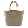 This Stone Tote Bag features a stunning vinyl exterior that exudes sophistication while the handles and inners are interchangeable