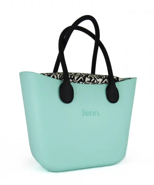 This Turquoise Tote Bag features a stunning vinyl exterior that exudes sophistication while the handles and inners are interchangeable