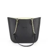 This Black Tote Bag features a stunning vinyl exterior that exudes sophistication while the handles and inners are interchangeable
