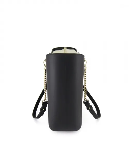 This Black Tote Bag features a stunning vinyl exterior that exudes sophistication while the handles and inners are interchangeable