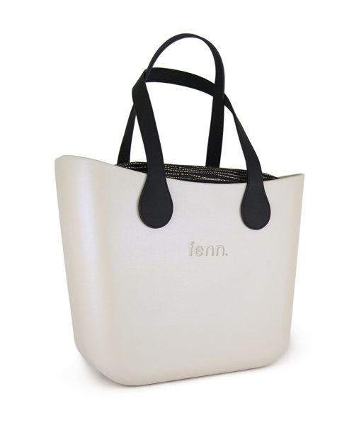 This Champagne Shimmer Tote Bag features a stunning vinyl exterior that exudes sophistication while the handles and inners are interchangeable