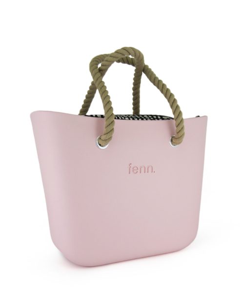 This Powder Pink Tote Bag features a stunning vinyl exterior that exudes sophistication while the handles and inners are interchangeable