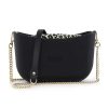 Black Shoulder Bag with a vinyl exterior, removable canvas-lined interior and an adjustable chained strap