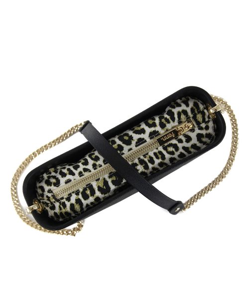 Black Shoulder Bag with a vinyl exterior, removable canvas-lined interior and an adjustable chained strap