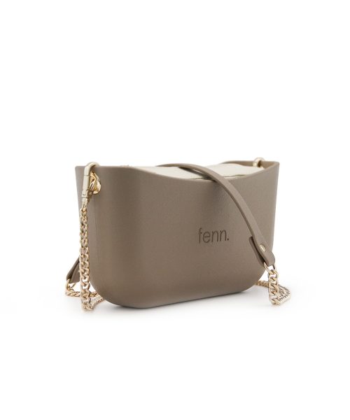 Stone Shoulder Bag with a vinyl exterior, removable canvas-lined interior and an adjustable chained strap