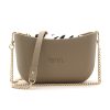 Stone Shoulder Bag with a vinyl exterior, removable canvas-lined interior and an adjustable chained strap