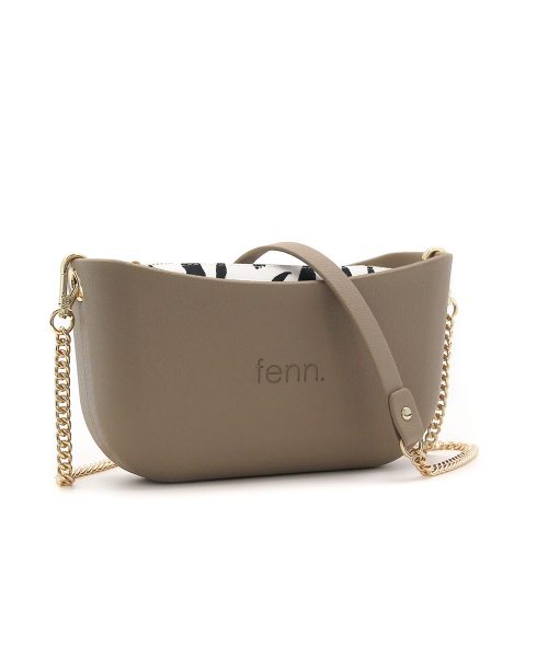 Stone Shoulder Bag with a vinyl exterior, removable canvas-lined interior and an adjustable chained strap