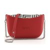 Red Shoulder Bag with a vinyl exterior, removable canvas-lined interior and an adjustable chained strap