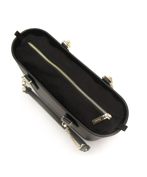 Black Mini Tote Bag with interchangeable handles and an inner made of canvas