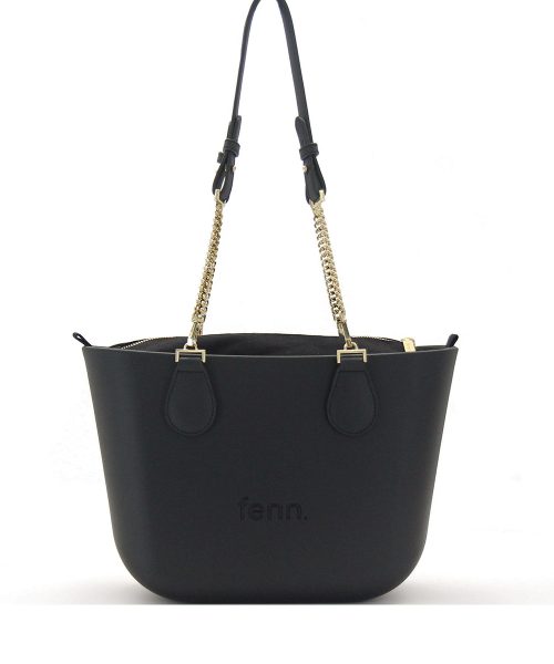 Black Mini Tote Bag with interchangeable handles and an inner made of canvas