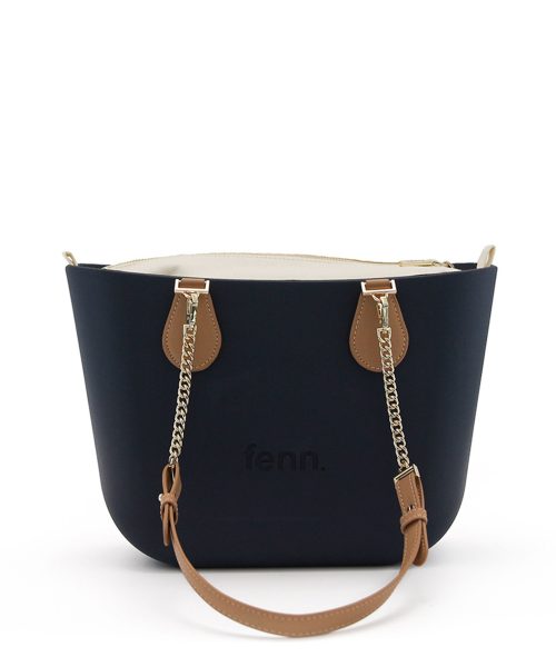 Navy Mini Tote Bag with interchangeable handles and an inner made of canvas