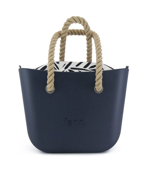 Petite Collection - Navy - Pattern Inner - Silver Zip - Light Tan Rope Handle