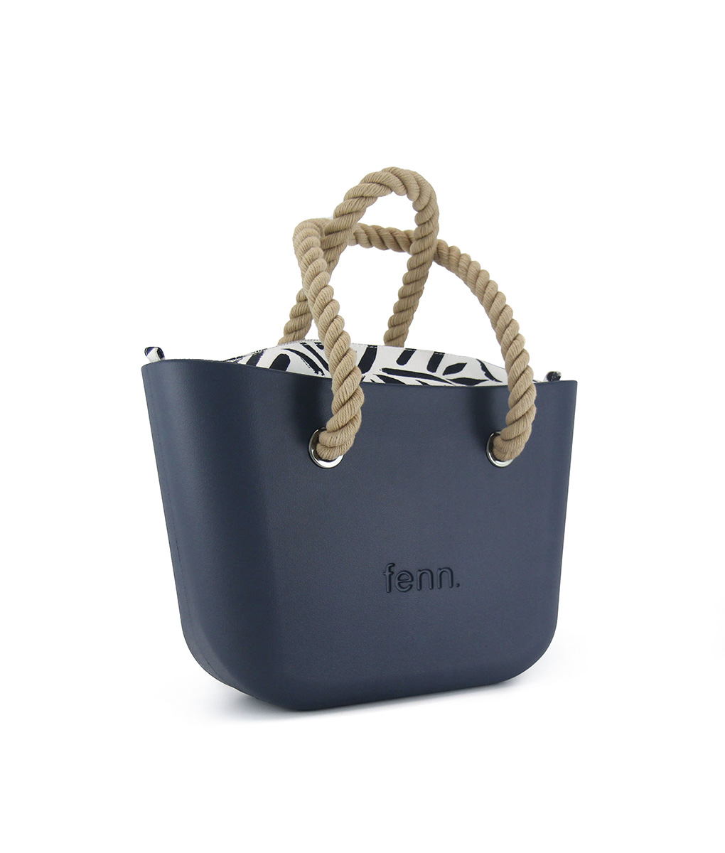 9029-2 Navy Mini Tote Bag with interchangeable handles and an inner made of canvas