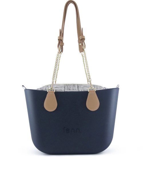 Navy Mini Tote Bag with interchangeable handles and an inner made of canvas